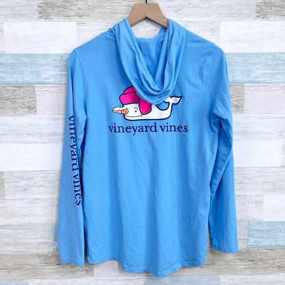 Vineyard Vines Snowman Whale Long-Sleeve Hooded Pocket Tee Blue Mens Small - Picture 5 of 8